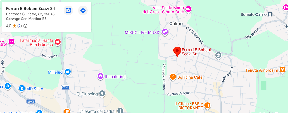 Mappa per raggiungere Ferrari e Bobani Scavi